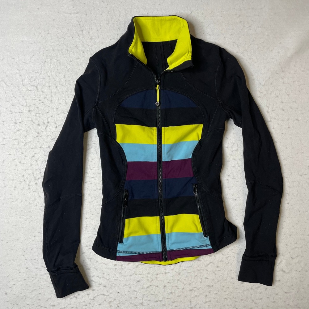 Lululemon Define Jacket Full Zip Striped Black Yellow Blue Purple‎ Athletic S